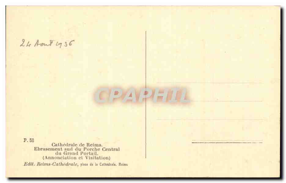 Reims - La Cathedrale - CPA  — Rückseite