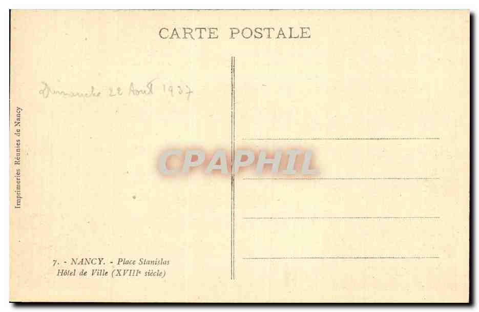 Nancy - Place Stanislas - CPA  — Verso