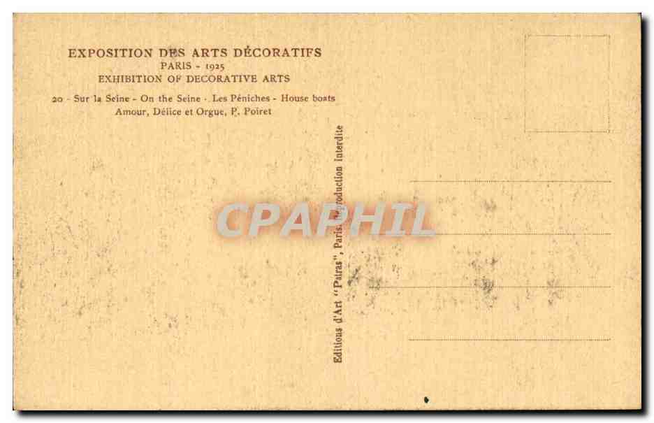 Paris - Exposition des Arts Decoratifs 1925 - Sur la Seine - CPA  — Rückseite