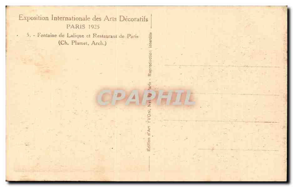 Restaurant de Paris — Exposition Internationale des Arts Décoratifs 1925 — Édition d'Art YVON — Reverso