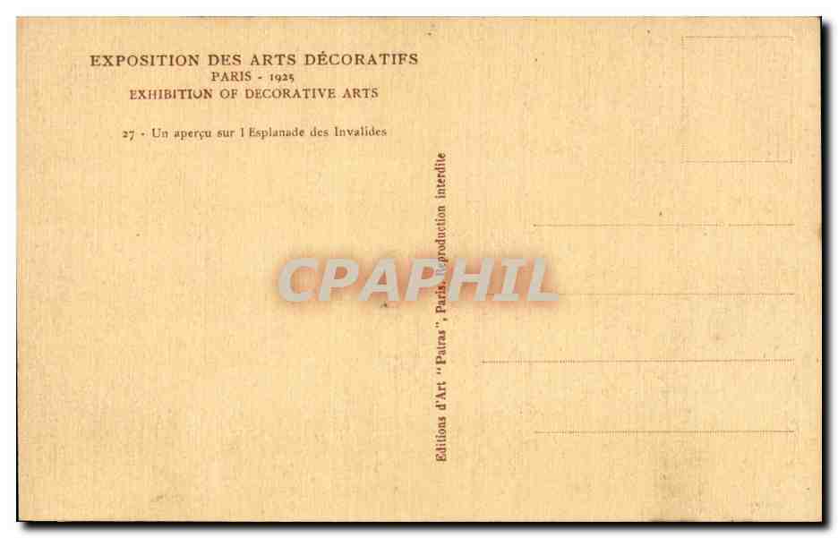 CPA Paris Exposition internationale des Arts decoratifs 1925 Un apercu sur l esplanade des Invalides — Rückseite