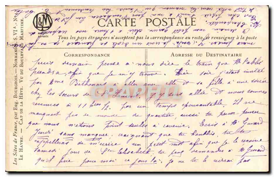 CPA Le Havre Cap de la HHeve Vu du boulevard Maritime — Rückseite