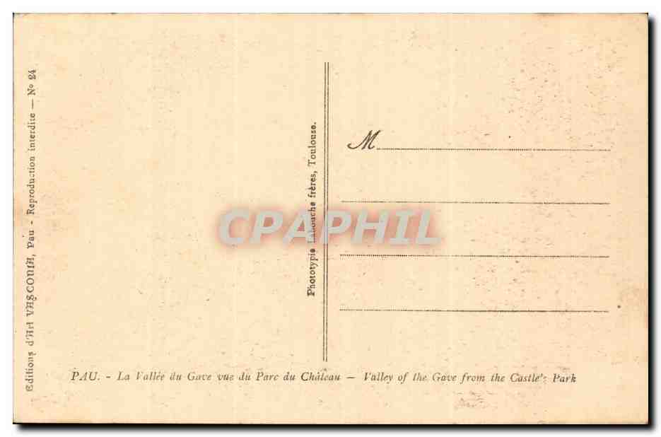 Pau - La Vallee du vu du Parc du Chateau - CPA  — Verso