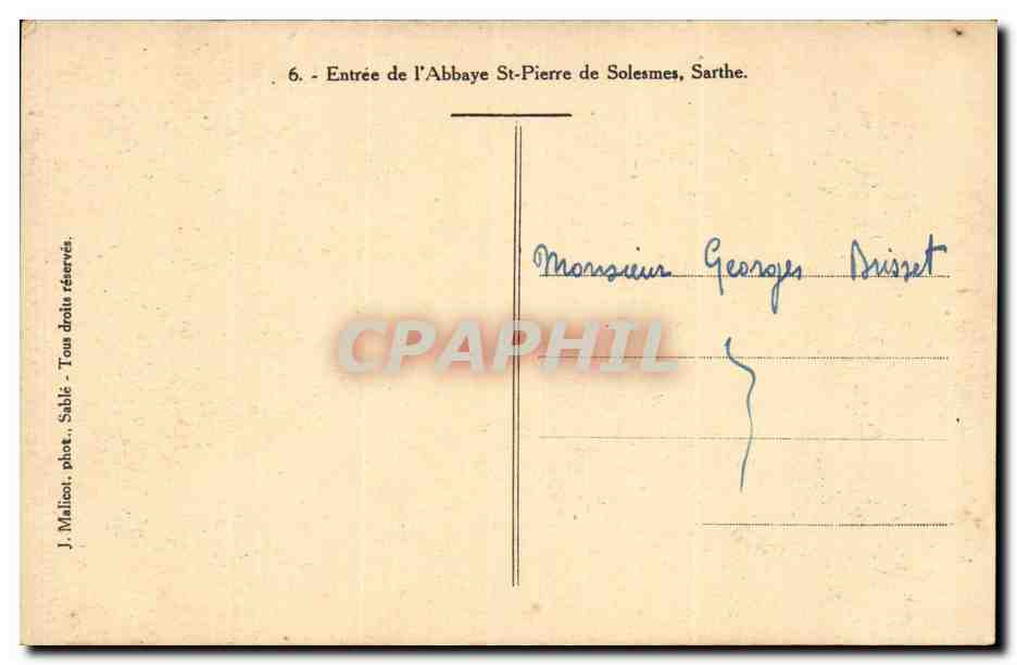 Solesmes - Entree de l Abbaye St Pierre - CPA  — Verso