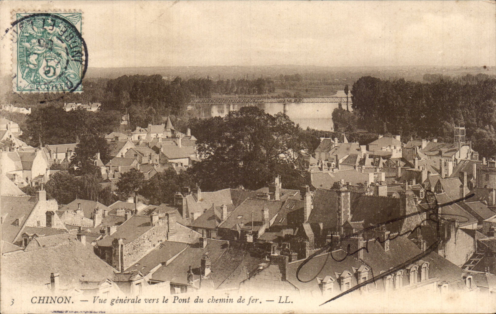 Chinon - Vue Generale vers le Pont du Chemin de Fer - CPA 