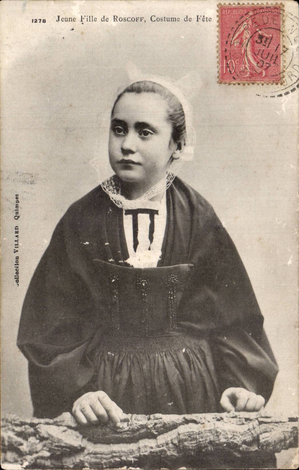 Folklore - Costumes - Jeune Fille de Roscoff - Costume de Fete - CPA 