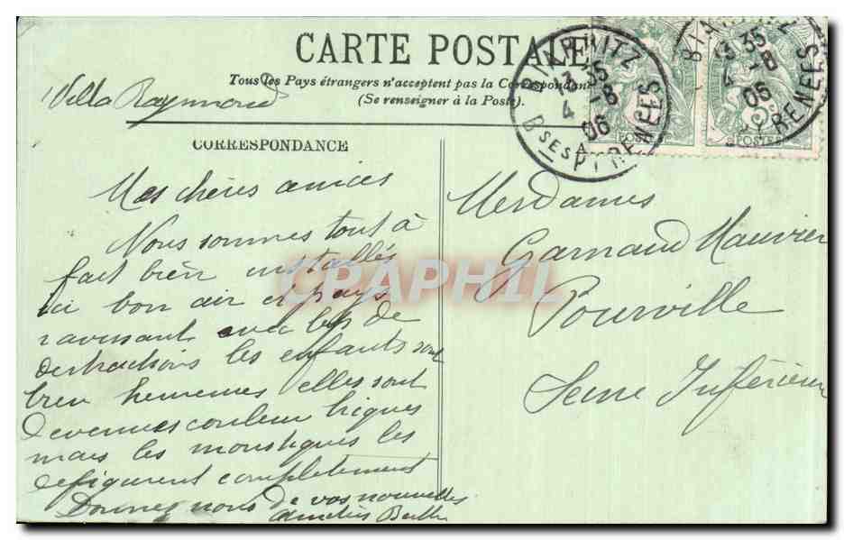CPA Biarritz la cote des Basques — Verso