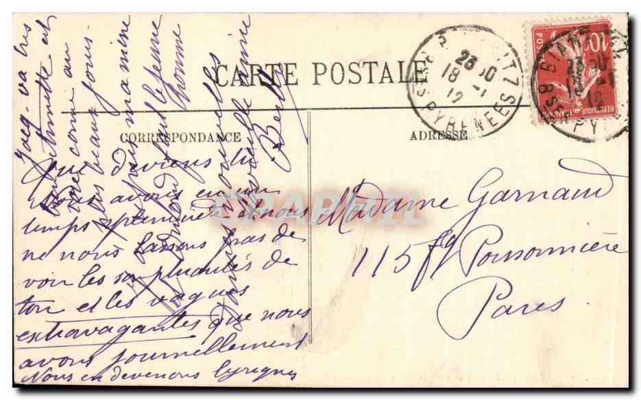 CPA Biarritz Vue vers la villa Belza — Verso