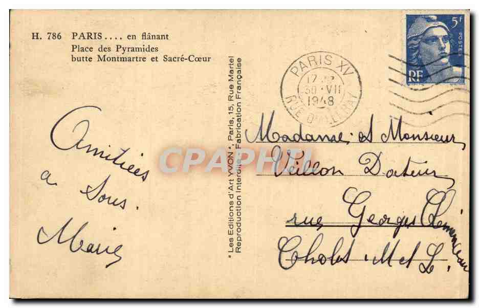 CPA Paris Place des Pyramides Butte Montmartre et Sacre Coeur  — Verso