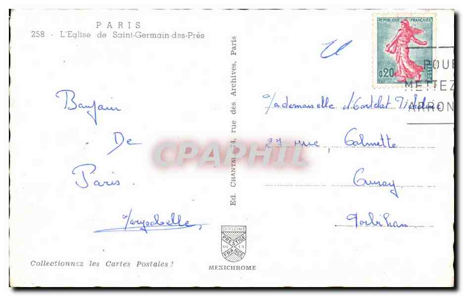 CPA Paris Eglise de Saint Germain des Pres — Verso