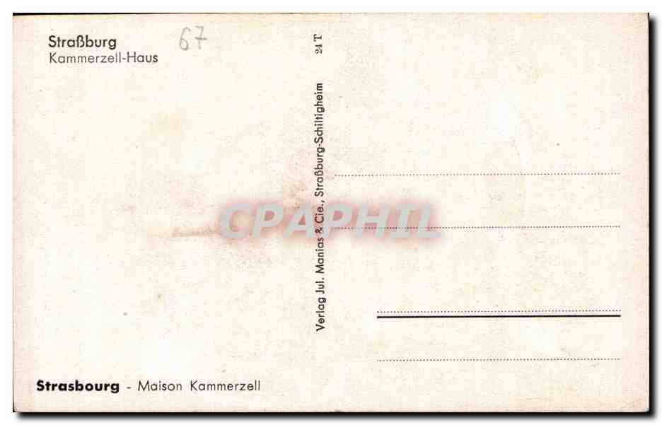 CPA Strasbourg Maison Kammerzell — Verso