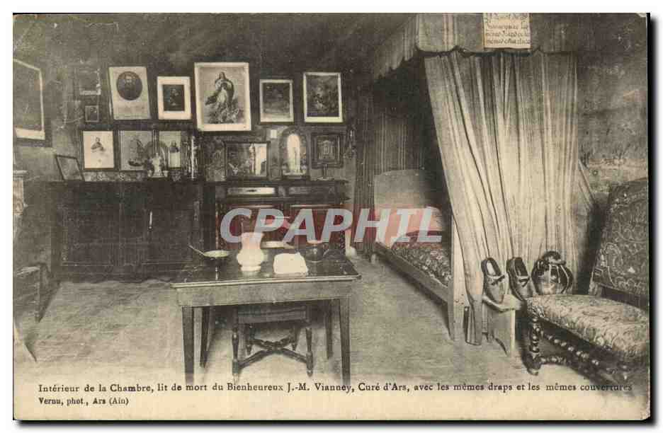 Intérieur de la Chambre, lit de mort du Bienheureux J.-M. Vianney, Curé d'Ars — Verneau, phot., Ars (Ain)