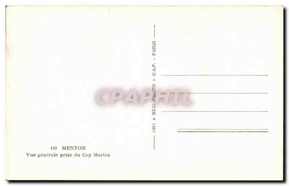 CPA Menton Vue generale prise du Cap Martin — Verso