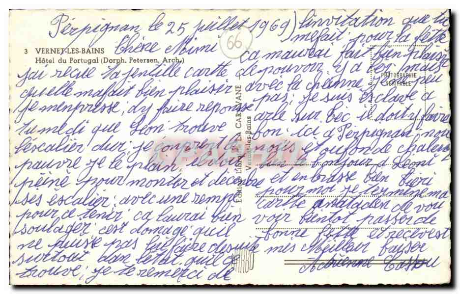 CPA Vernet les Bains Hotel du Portugal Dorph Pertersen — Verso