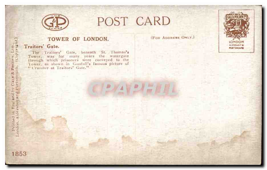 CPA Great Britain Londres london Tower of london — Rückseite