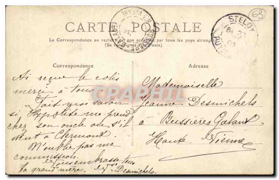 Château de Souvigny — Environs de Châteauneuf-les-Bains — L'Auvergne, éditeur non identifié, n° 497 — Rückseite