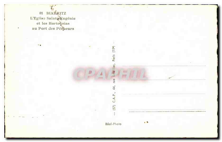 CPA Biarritz L eglise Sainte Eugenie et les hortensias au port des pecheurs — Verso