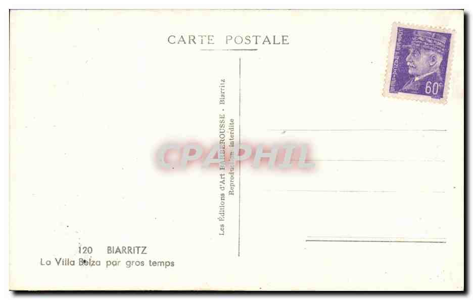 CPSM Biarritz La villa Belza par gros temps — Verso