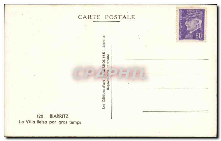 CPSM Biarritz La villa Belza par gros temps — Verso