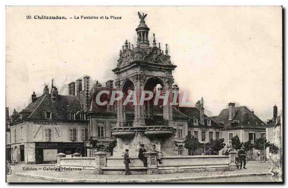 CPA Chateaudun La fontaine et la place