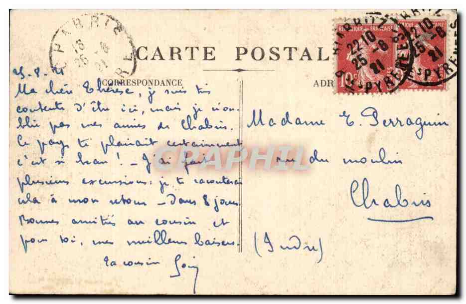 CPA Biarritz La cote des Basques et les Pyrenees — Verso