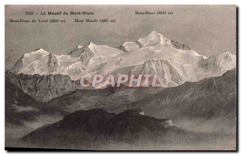 Le Massif du Mont-Blanc — vue panoramique — Phototypie Co., Neuchâtel, n° 1023