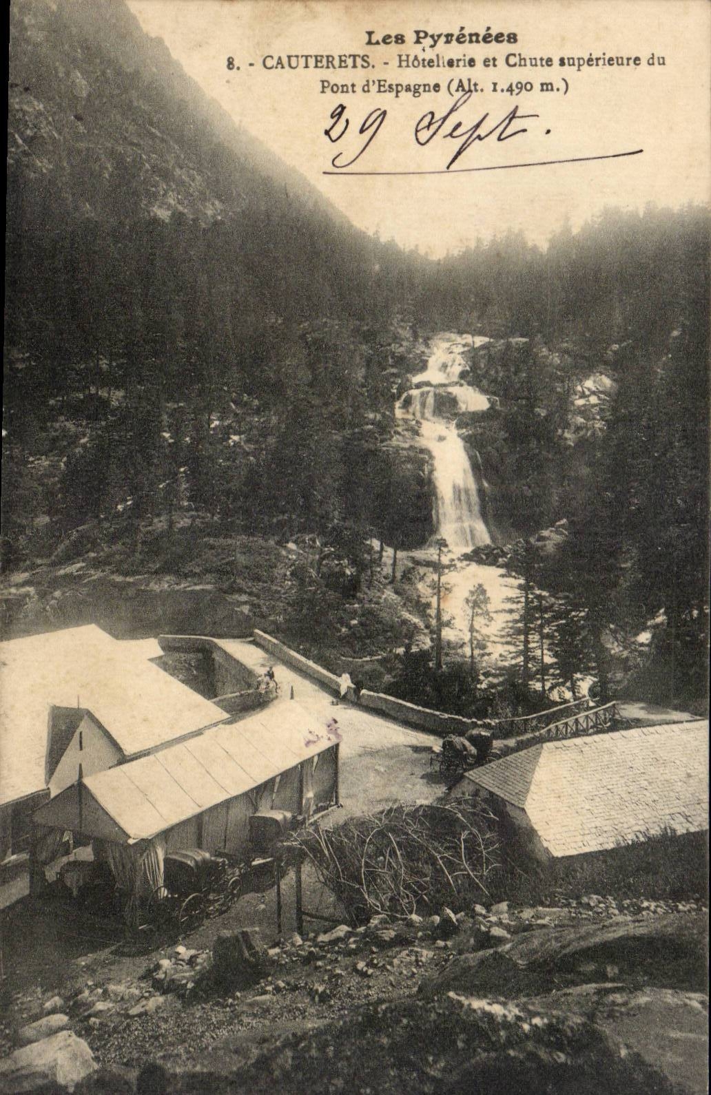 Cauterets - Hôtellerie et Chute supérieure du Pont d'Espagne (Alt. 1.490 m.) — Les Pyrénées, n°8