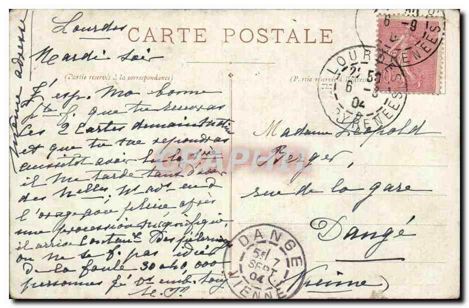 CPA Lourdes La grotte miraculeuse — Verso