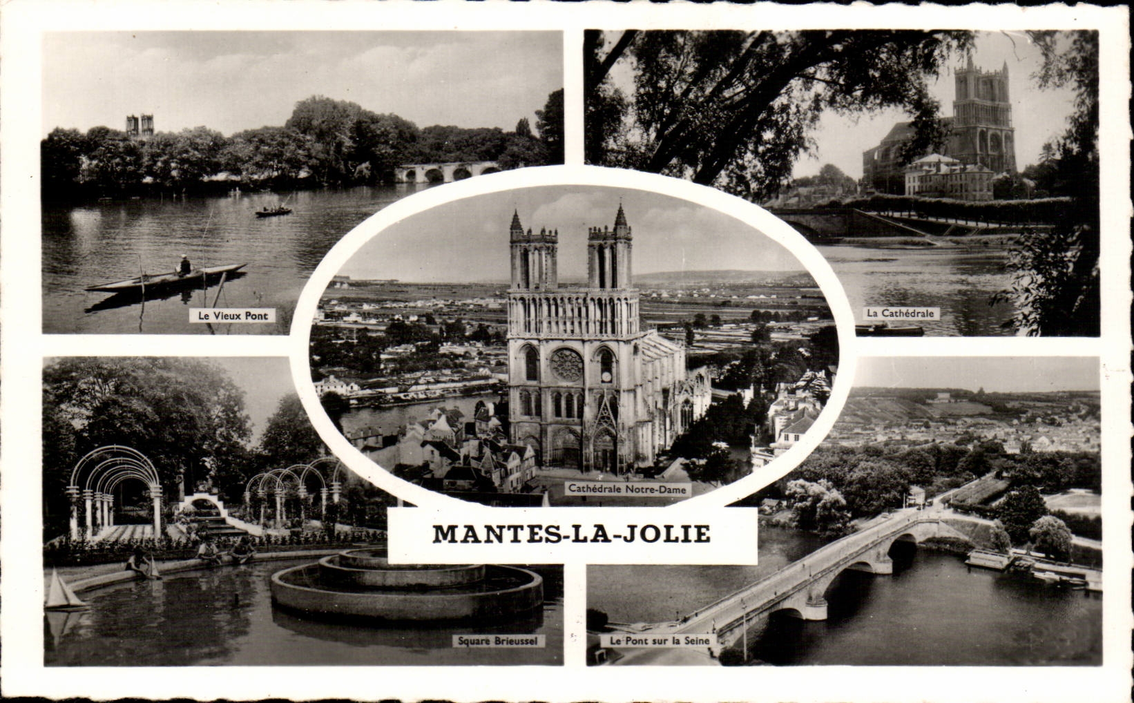 Mantes-la-Jolie — Vue panoramique avec la cathédrale, le vieux pont et le square Brieuessel — Éditions Gaby