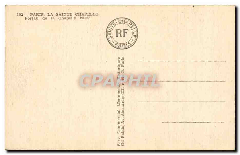 CPA Paris Sainte Chapelle Portail de la chapelle basse — Rückseite