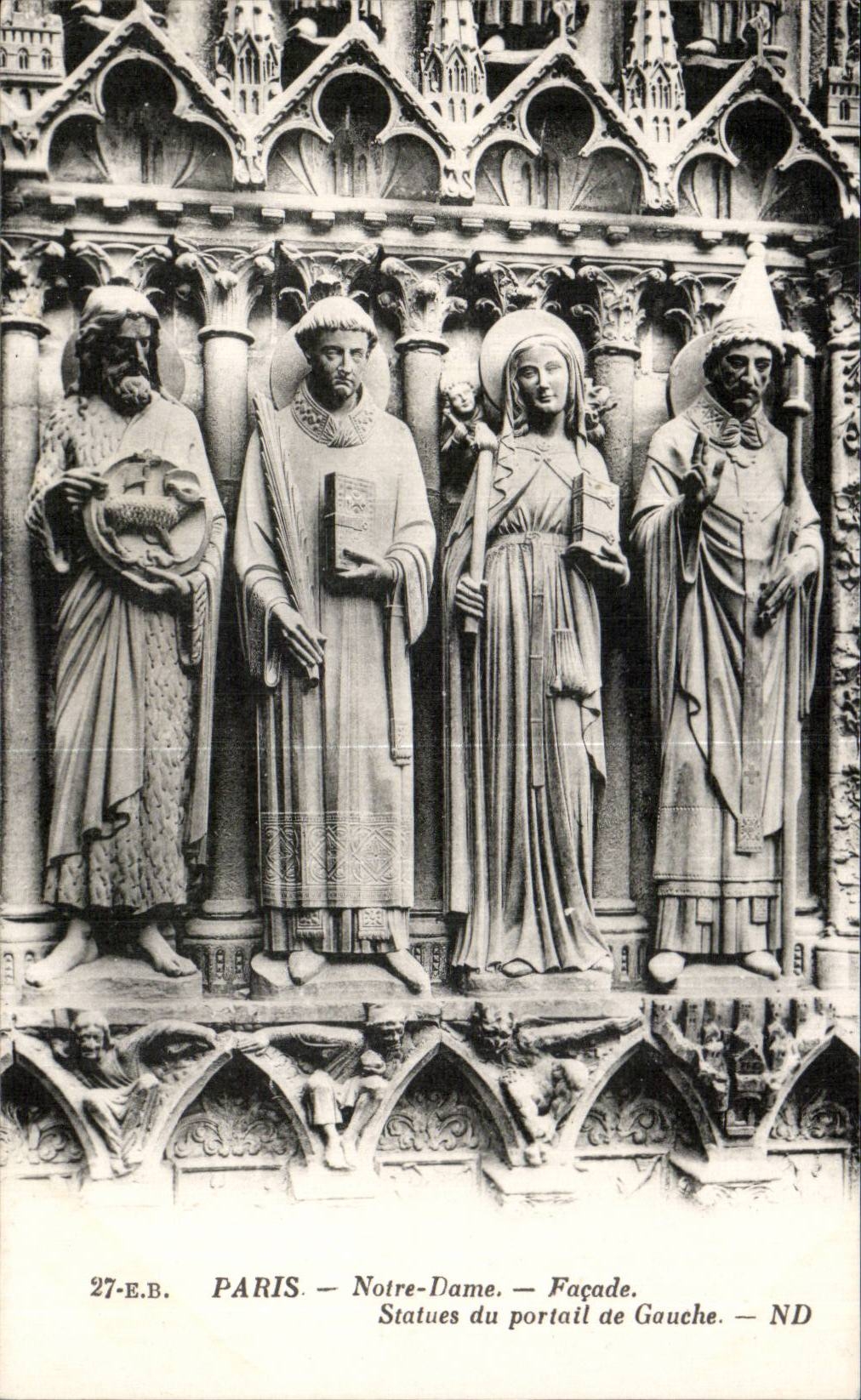 CPA Paris Notre Dame Facade statue du portail de gauche