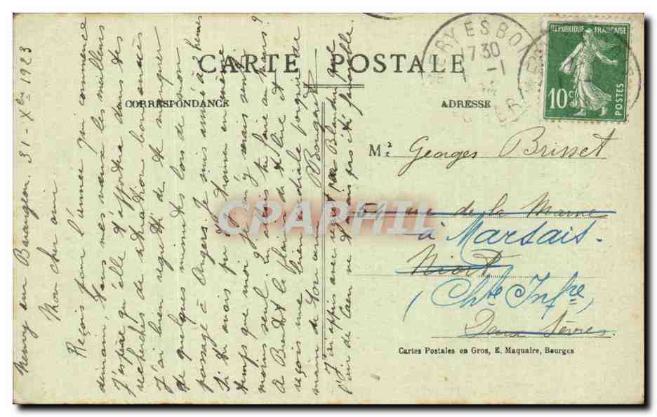 Neuvy-sur-Barangeon (Cher) — La Guette, façade Sud — Cartes Postales en Gros, E. Maquaire, Bourges — Achterkant