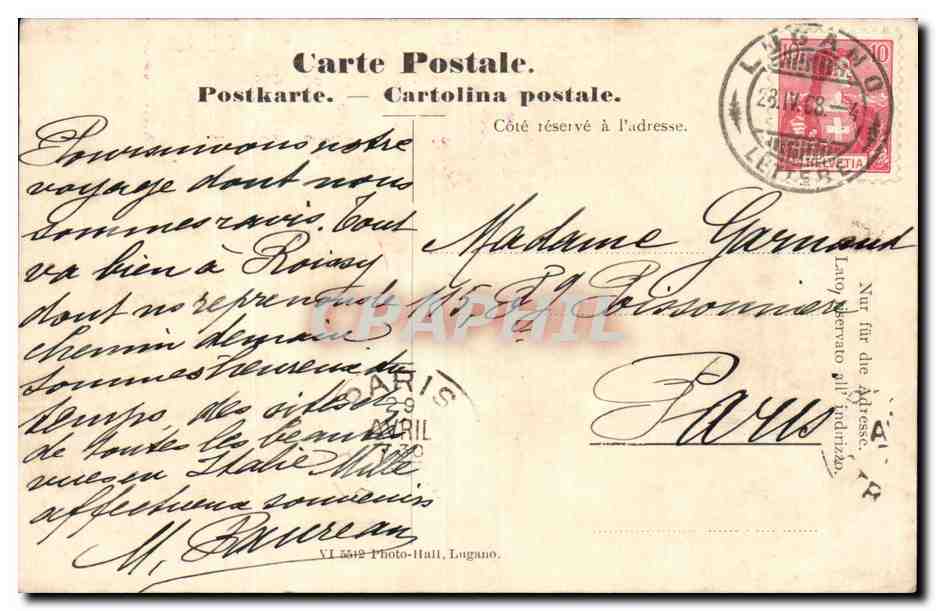 CPA Italie Italia Lugano Paradiso — Rückseite