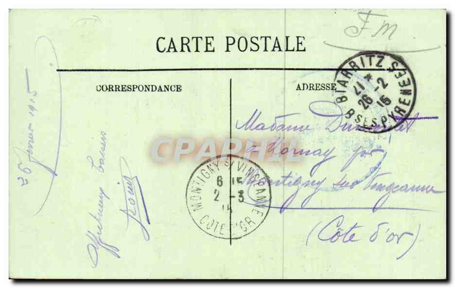 CPA Biarritz Hotel Regina — Verso