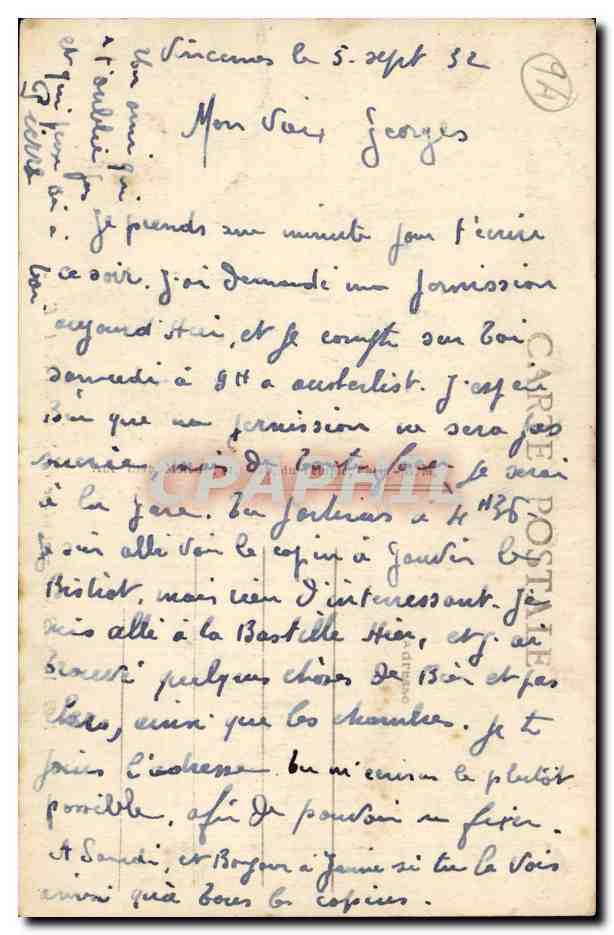 CPA Vincennes Entree du nouve fort — Rückseite