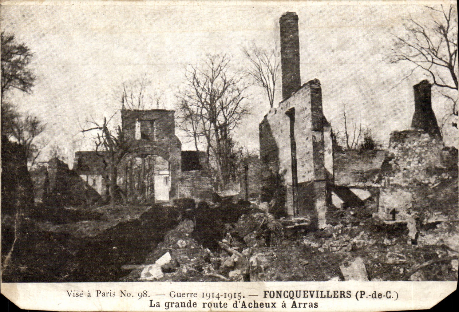 Fonquevillers (P.-de-C.) — Ruines de la grande route d'Acheux à Arras — Visé à Paris No. 98