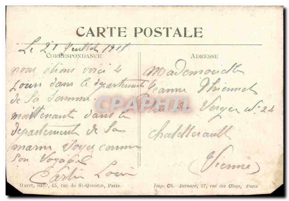 Fonquevillers (P.-de-C.) — Ruines de la grande route d'Acheux à Arras — Visé à Paris No. 98 — Verso