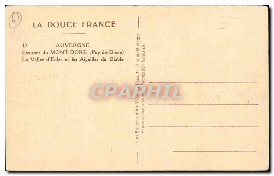 CPA Environs du Mont Dore La vallee d enfer et les aiguilles du diable — Verso