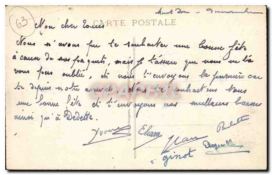 CPA Le Mont Dore Vue generale Le capucin et le funiculaire — Rückseite