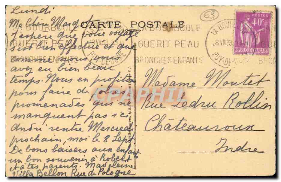 CPA Le Mont Dore Route du Sancy — Verso