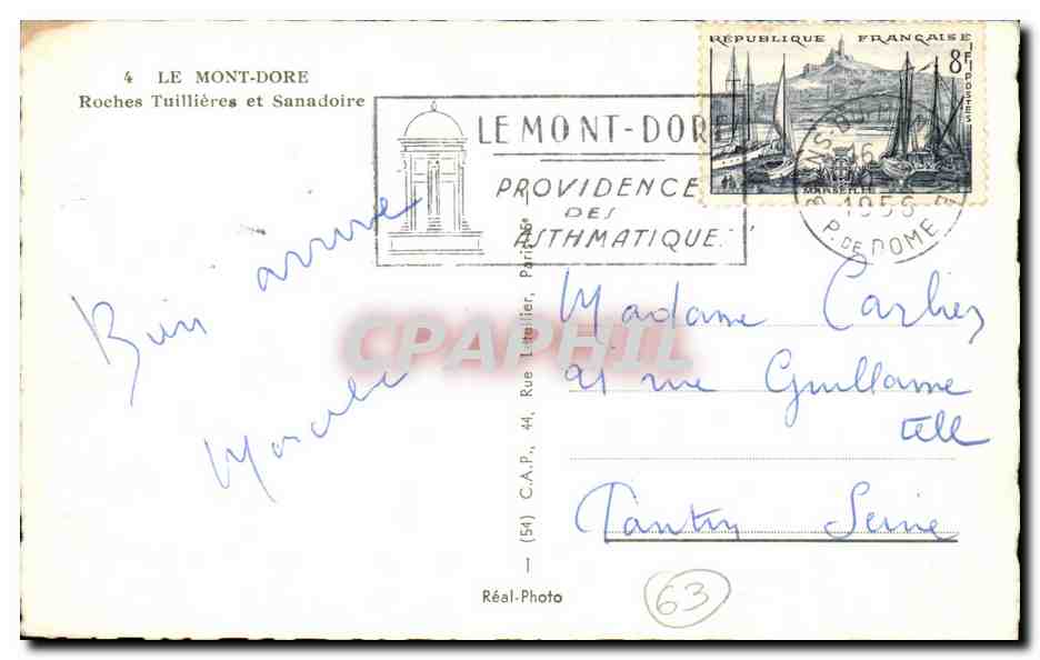 CPA Le Mont Dore Roches Tuillieres et Sanadoire — Verso