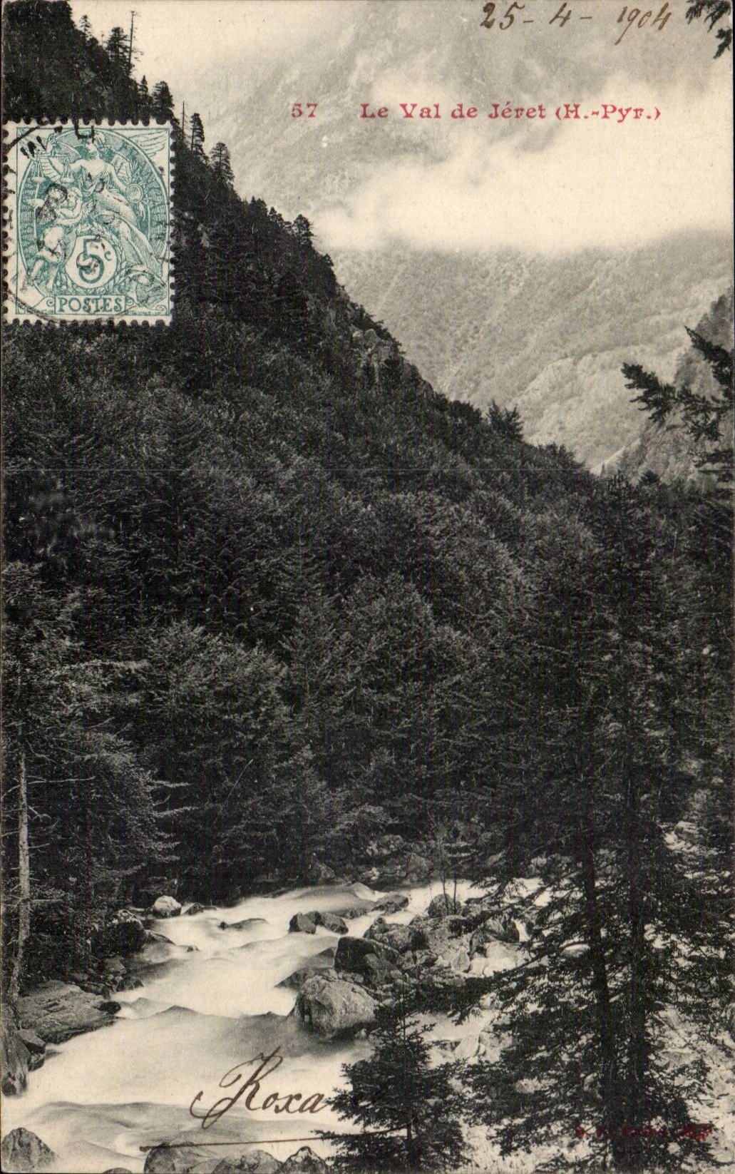 Le Val de Jéret (H.-Pyr.) — Ansicht des eingeschlossenen Flussgrabens — Verlag Raxa, Nr. 57