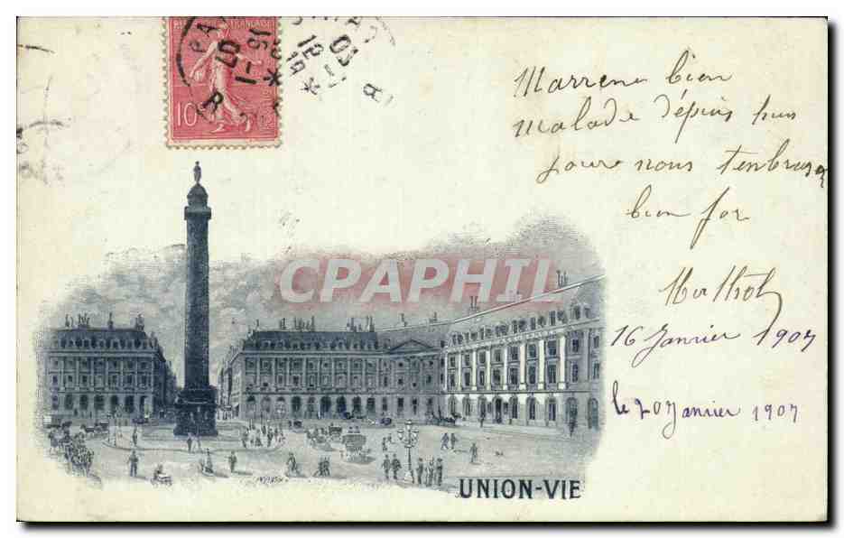 CPA Paris Publicite Union Vie Place Vendome Assurance
