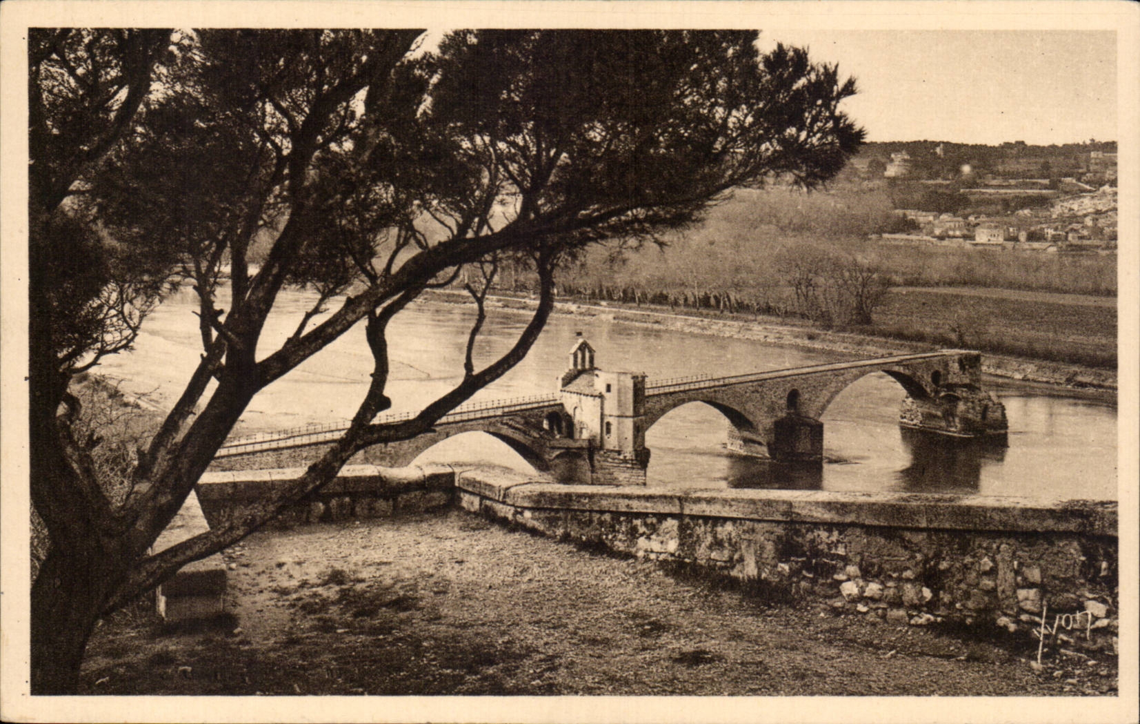 CPA Avignon Le pont Saint Benezet vu du rocher du Dom
