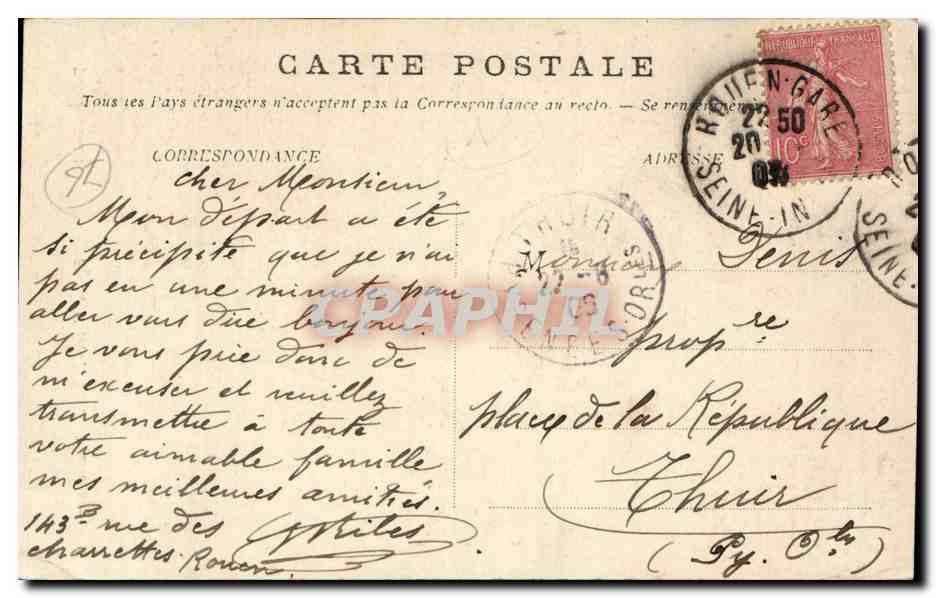 CPA Rouen Eglise Notre Dame de Bonsecours  — Verso