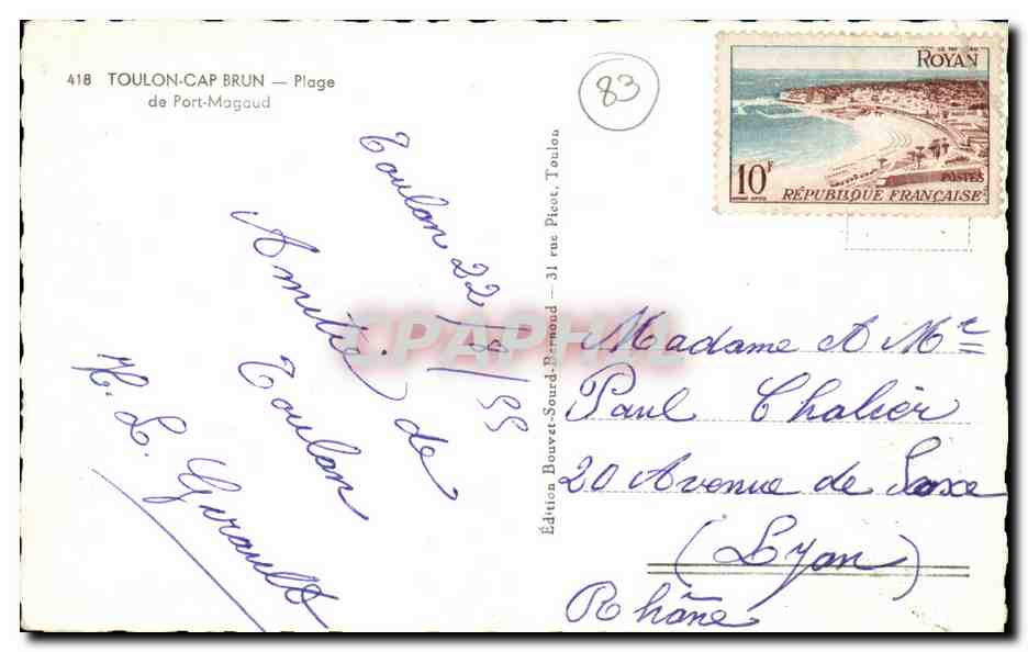 CPA Toulon Cap Brun Plage de Port Magaud — Verso