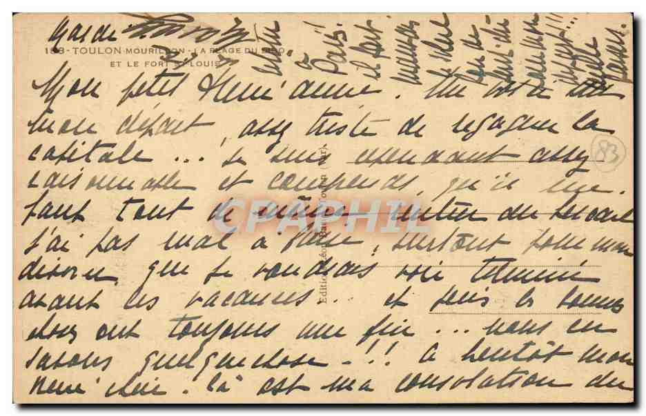 Toulon-Mourillon — La plage du Sido et le Fort Louis — Éditeur CPAPHIL n°158 — Rückseite