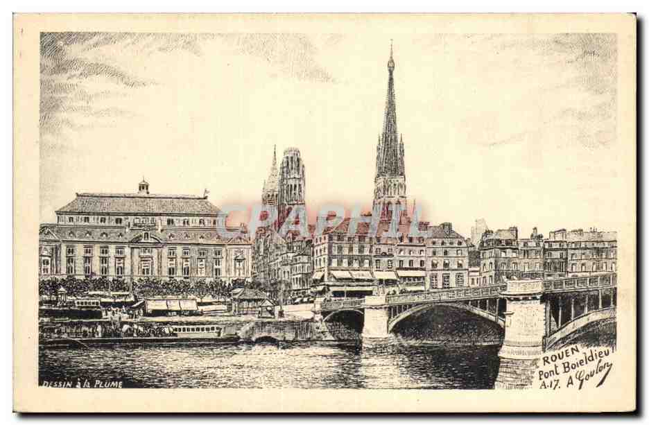 Rouen - Dessin a la Plume - Pont Boieldieu - CPA 