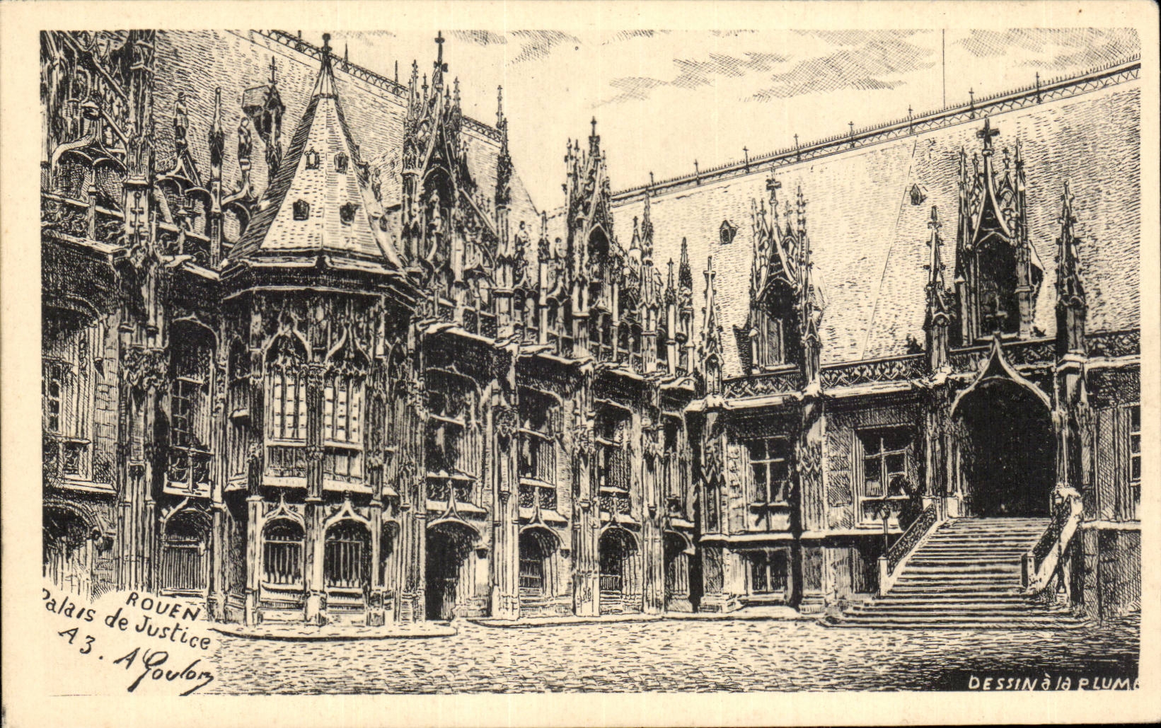 Rouen - Dessin a la Plume - Palais de Justice - CPA 