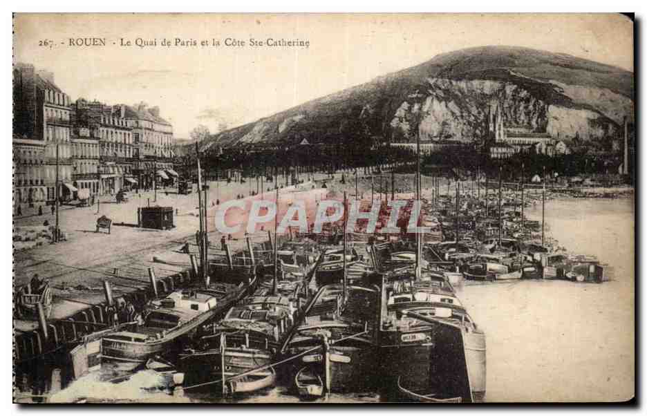 CPA Rouen Le quai de Paris et la Cote Ste Catherine 